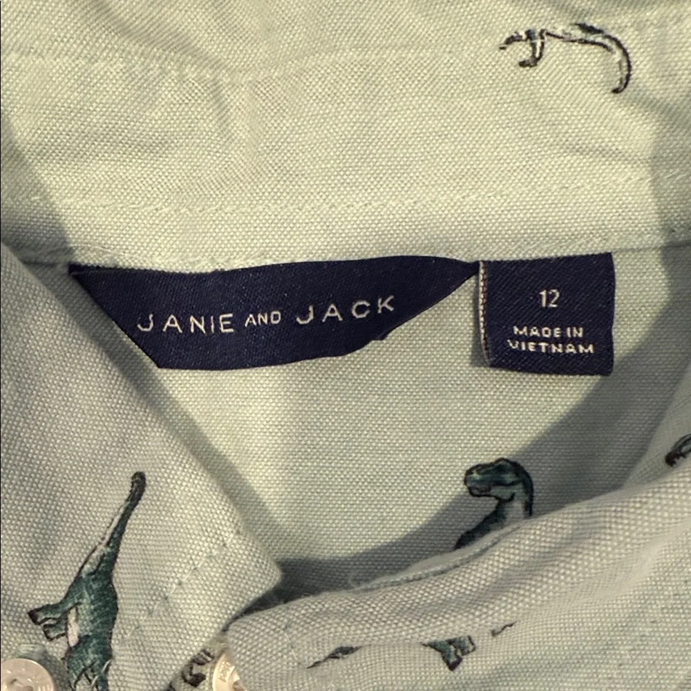 Janie and Jack Matching Light Blue Dinosaur Print Cotton Shirt and Pants